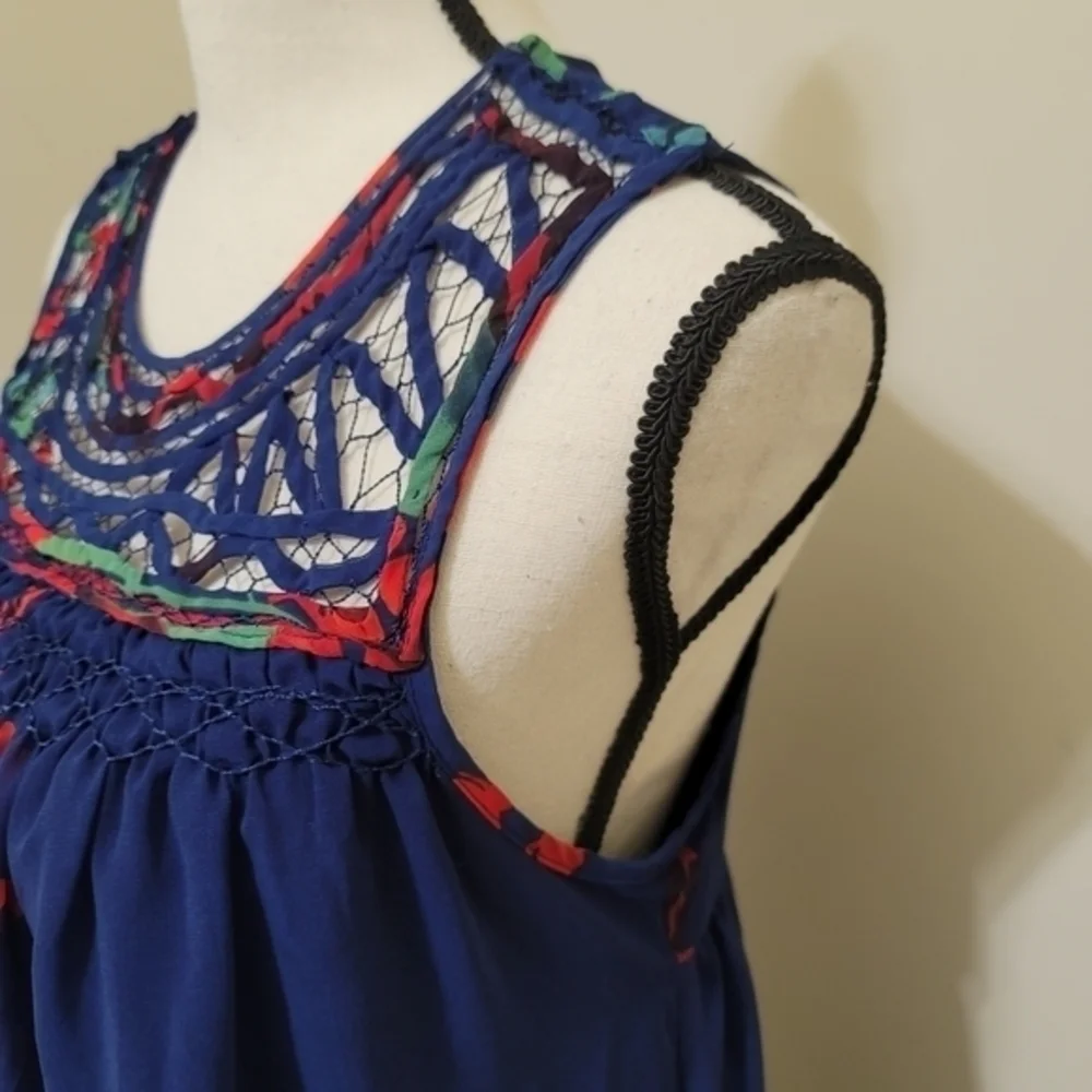 Patterson J Kincaid Sleeveless Floral Lined Swing‎ Dress size XS Blue Red